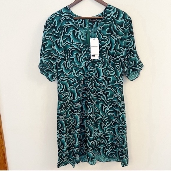 Whistles Asos Watercolour Zebra Print Dress Button Front V-neck Size 14 NEW - Picture 1 of 12